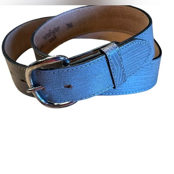 Wrangler USA Gray Leather Lizard Print Western Belt Mens Size 36 - Picture 1 of 6